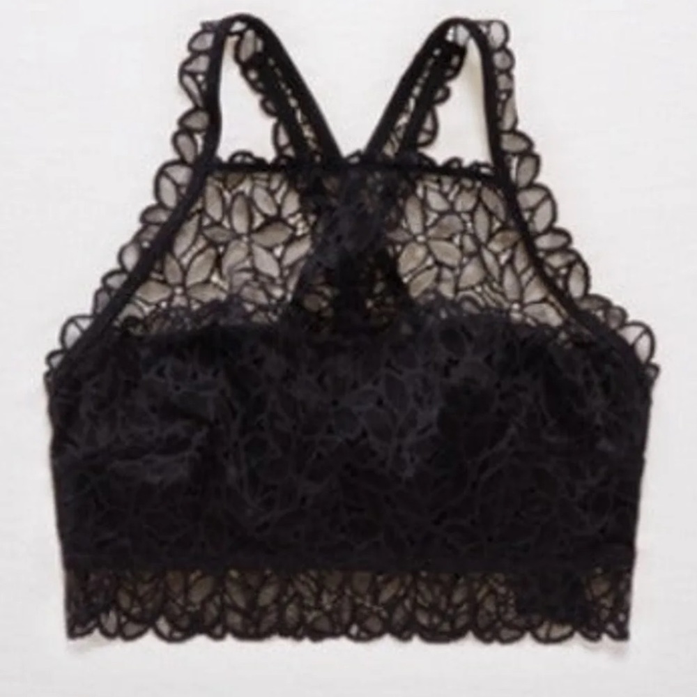 Aerie black high neck floral lace bralette
